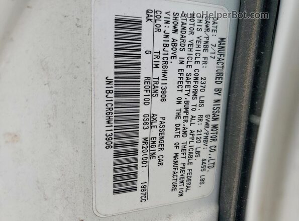 JN1BJ1CR6HW113906 2017 NISSAN ROGUE White Widok wnętrza 360 stopni