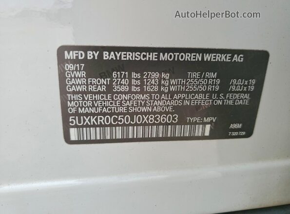 5UXKR0C50J0X83603 2018 BMW X5 White 