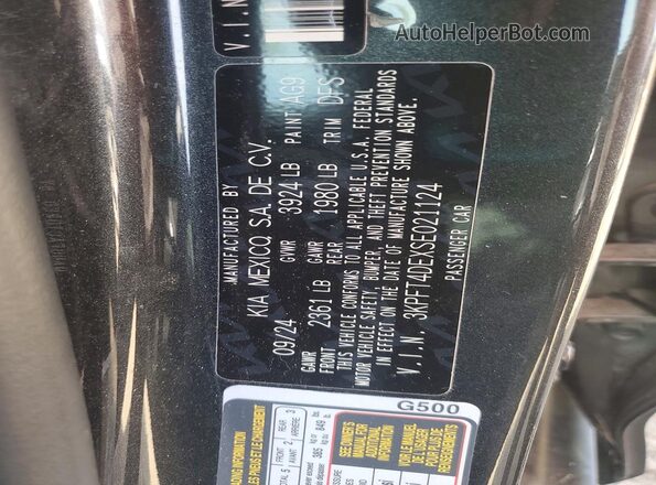 3KPFT4DEXSE021124 2025 KIA K4 Black VIN კოდის სტიკერის ხედი