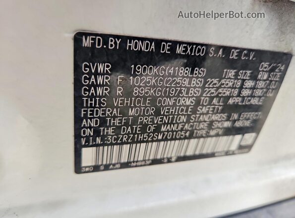 3CZRZ1H52SM701054 2025 HONDA HR-V White Widok wnętrza 360 stopni