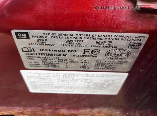 2GKFLTE32H6153542 2017 GMC TERRAIN Burgundy Սալոնի 360 աստիճան տեսք