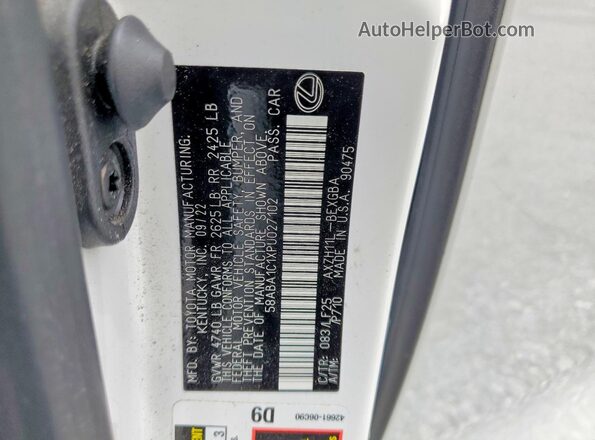 58ABA1C1XPU027102 2023 LEXUS ES Белый 