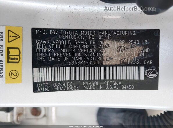 58ABK1GG2JU109327 2018 LEXUS ES 350 White Engine compartment view