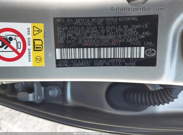 58ABK1GG3HU059872 2017 LEXUS ES 350 Champagne Widok komory silnika