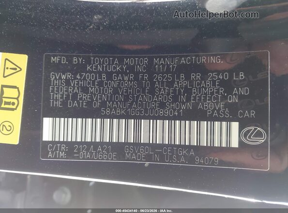 58ABK1GG3JU089041 2018 LEXUS ES 350 Black ძრავის განყოფილების ხედი