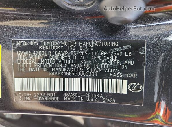 58ABK1GG4GU006399 2016 LEXUS ES Black 