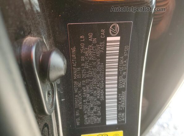 58ABK1GG4GU022084 2016 LEXUS ES Black Vista del compartimento del motor