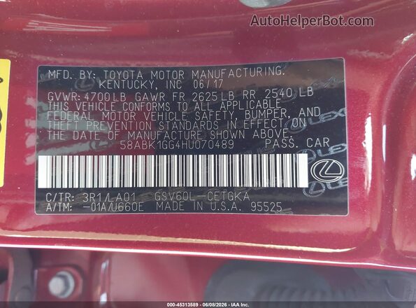 58ABK1GG4HU070489 2017 LEXUS ES 350 Red 