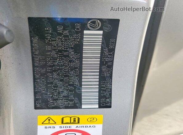 58ABK1GG4JU085192 2018 LEXUS ES Серебряный Вид подкапотного пространства