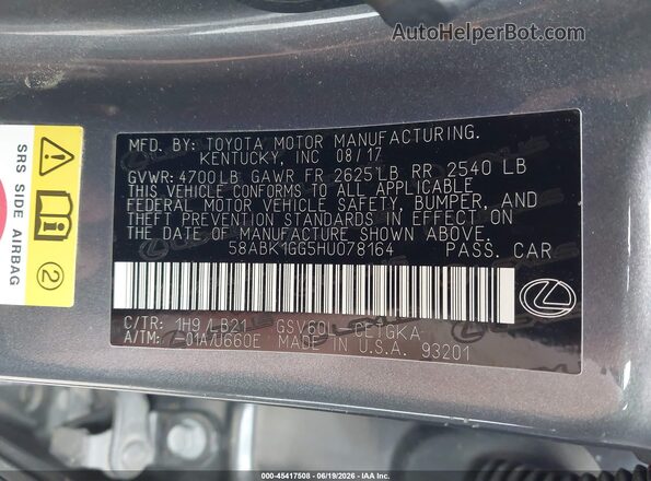 58ABK1GG5HU078164 2017 LEXUS ES 350 Gray Vista del compartimento del motor