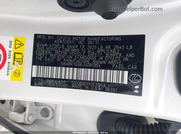 58ABK1GG6JU081354 2018 LEXUS ES 350 White Շարժիչի բաժամունքի տեսք
