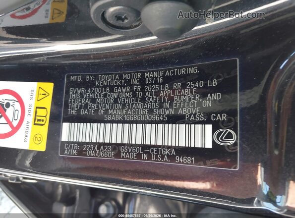 58ABK1GG8GU009645 2016 LEXUS ES 350 Black Vista del compartimento del motor