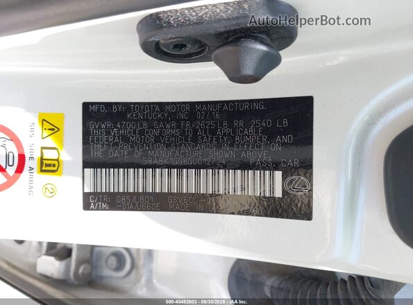 58ABK1GG8GU012724 2016 LEXUS ES 350 Белый Вид подкапотного пространства