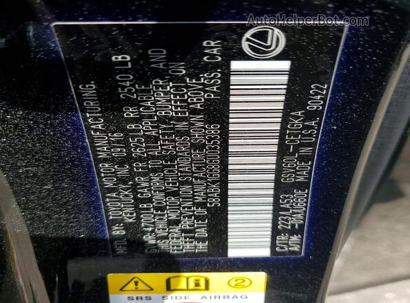 58ABK1GG8GU035386 2016 LEXUS ES Black VIN կոդի պիտակի տեսք