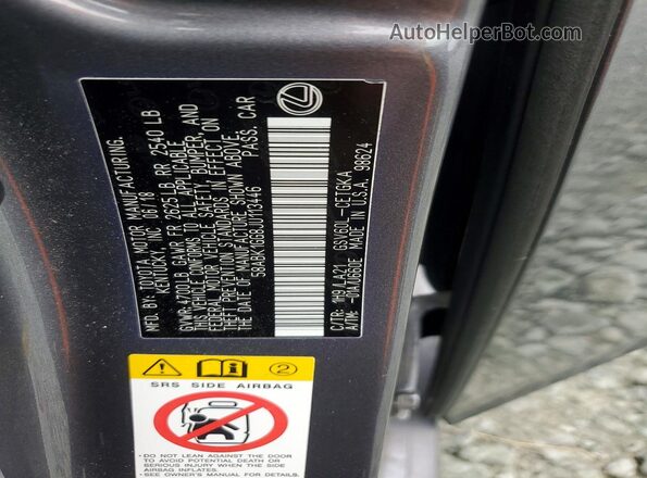 58ABK1GG8JU113446 2018 LEXUS ES Charcoal ძრავის განყოფილების ხედი