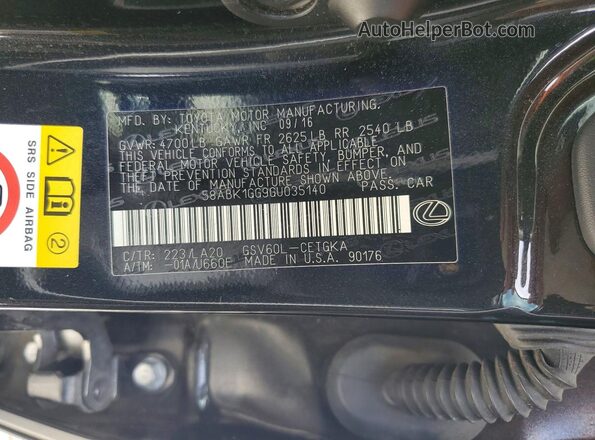 58ABK1GG9GU035140 2016 LEXUS ES Black VIN կոդի պիտակի տեսք