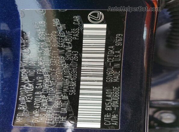 58ABK1GG9HU072643 2017 LEXUS ES Blue Շարժիչի բաժամունքի տեսք