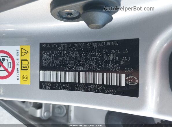 58ABK1GG9JU087794 2018 LEXUS ES 350 Silver Вид підкапотного простору