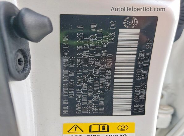 58ABZ1B15KU024403 2019 LEXUS ES White ძრავის განყოფილების ხედი