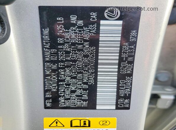 58ABZ1B17KU025326 2019 LEXUS ES Gold Widok komory silnika