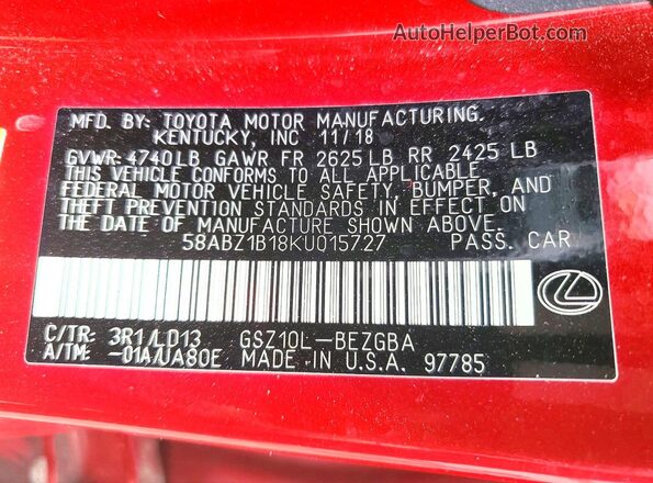 58ABZ1B18KU015727 2019 LEXUS ES Maroon Շարժիչի բաժամունքի տեսք
