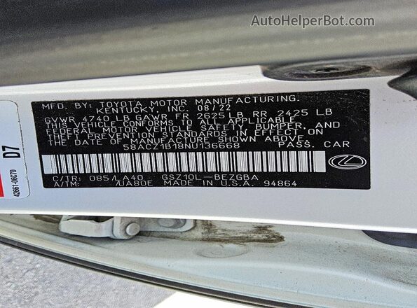 58ACZ1B18NU136668 2022 LEXUS ES White Вид підкапотного простору