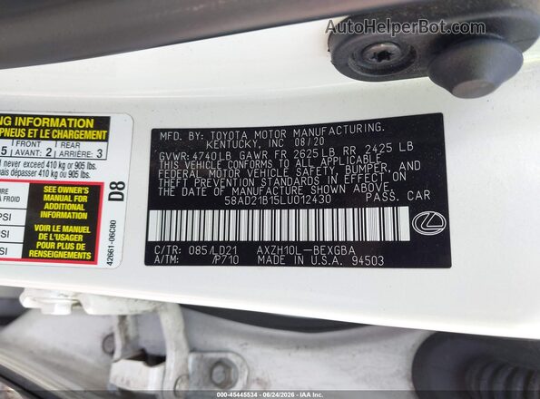 58AD21B15LU012430 2020 LEXUS ES 300H White Շարժիչի բաժամունքի տեսք