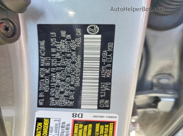 58ADA1C10PU036464 2023 LEXUS ES Silver VIN კოდის სტიკერის ხედი