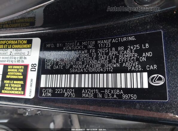 58ADA1C10RU043112 2024 LEXUS ES 300H Black Vista del compartimento del motor