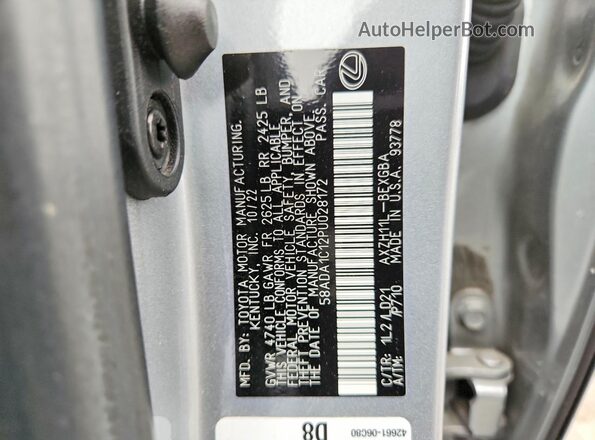 58ADA1C12PU028172 2023 LEXUS ES Серебряный Вид подкапотного пространства