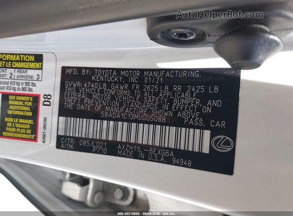 58ADA1C13MU005088 2021 LEXUS ES 300H White ძრავის განყოფილების ხედი