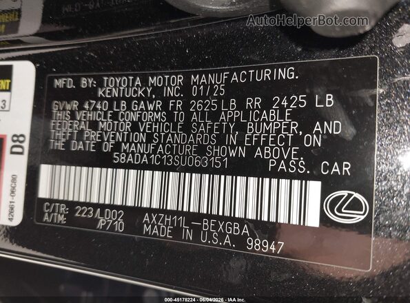 58ADA1C13SU063151 2025 LEXUS ES 300H Black Widok komory silnika