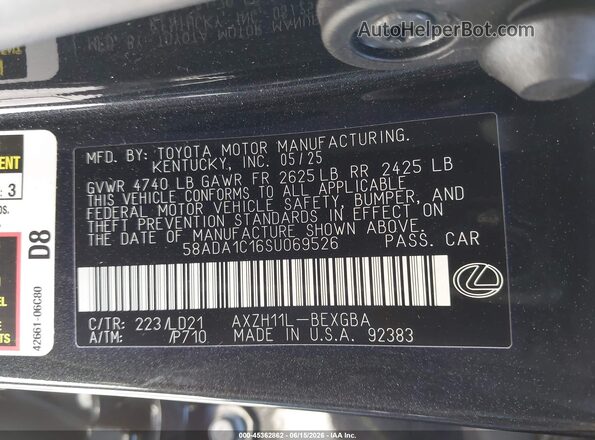 58ADA1C16SU069526 2025 LEXUS ES 300H Черный Вид подкапотного пространства