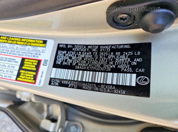 58ADA1C17PU030726 2023 LEXUS ES Tan ძრავის განყოფილების ხედი