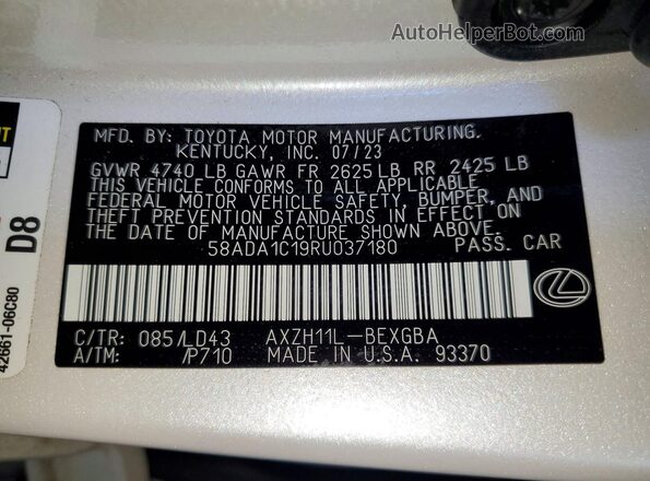 58ADA1C19RU037180 2024 LEXUS ES White ძრავის განყოფილების ხედი
