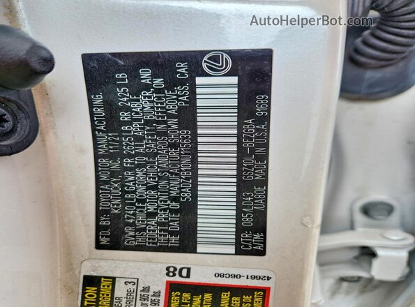 58ADZ1B10NU115639 2022 LEXUS ES Белый 
