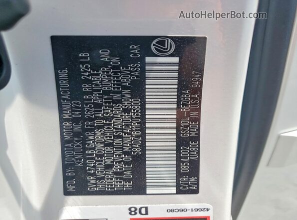 58ADZ1B11PU155800 2023 LEXUS ES White Вид наклейки з VIN-кодом