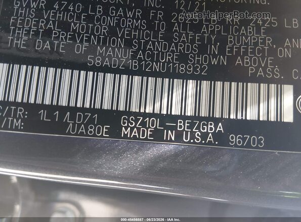58ADZ1B12NU118932 2022 LEXUS ES 350 Gray Engine compartment view