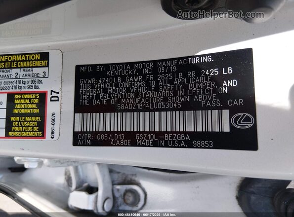 58ADZ1B14LU053045 2020 LEXUS ES White Engine compartment view