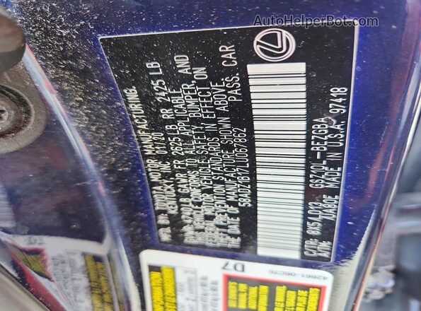 58ADZ1B17LU067862 2020 LEXUS ES Blue 