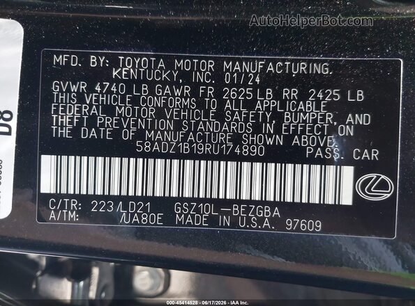 58ADZ1B19RU174890 2024 LEXUS ES 350 Black Engine compartment view
