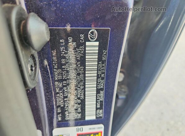 58ADZ1B1XLU081948 2020 LEXUS ES Blue Вид наклейки з VIN-кодом