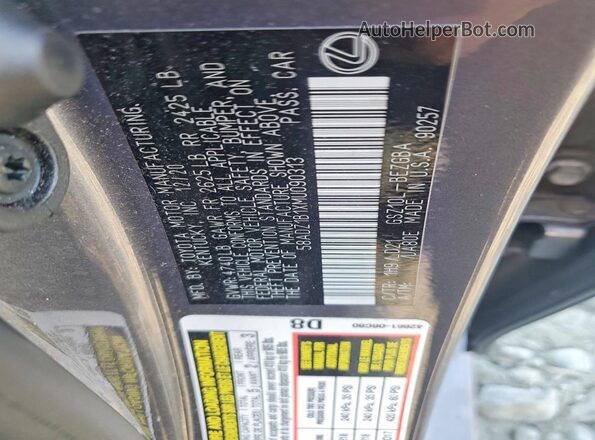 58ADZ1B1XMU090313 2021 LEXUS ES Gray Widok komory silnika