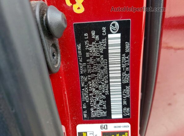 58AGZ1B13LU056323 2020 LEXUS ES Бордовый Вид наклейки с VIN-кодом