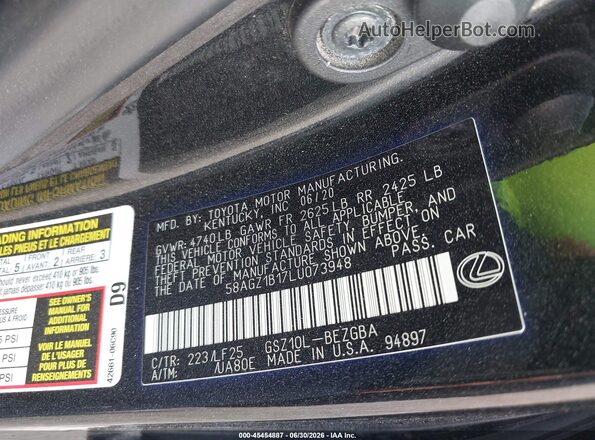 58AGZ1B17LU073948 2020 LEXUS ES 350 Black Вид підкапотного простору