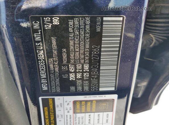 55SWF4JB4GU127862 2016 MERCEDES-BENZ C Blue VIN կոդի պիտակի տեսք