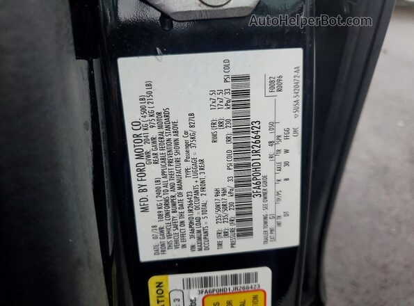 3FA6P0HD1JR266423 2018 FORD FUSION Black VIN კოდის სტიკერის ხედი