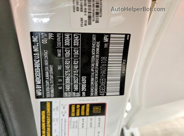 4JGED6EB1HA076108 2017 MERCEDES-BENZ GLE-CLASS White Панорамний вид салону 360°