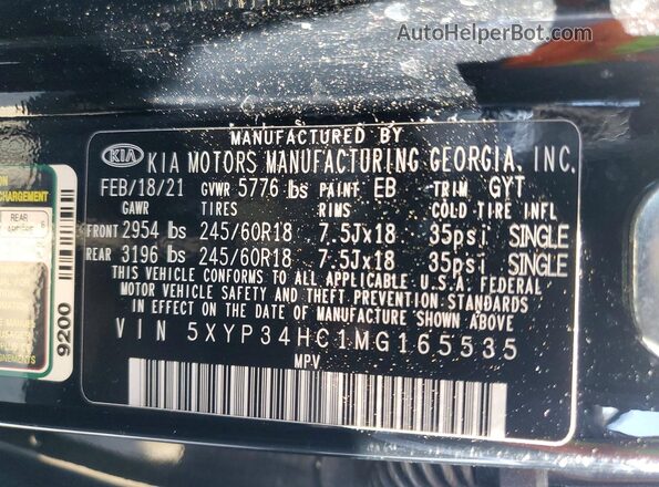 5XYP34HC1MG165535 2021 KIA TELLURIDE Black 360 interior view