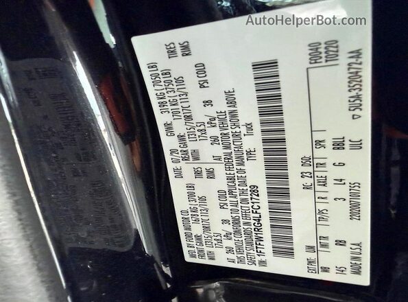 1FTFW1RG4LFC17289 2020 FORD F150 Black Widok wnętrza z tyłu